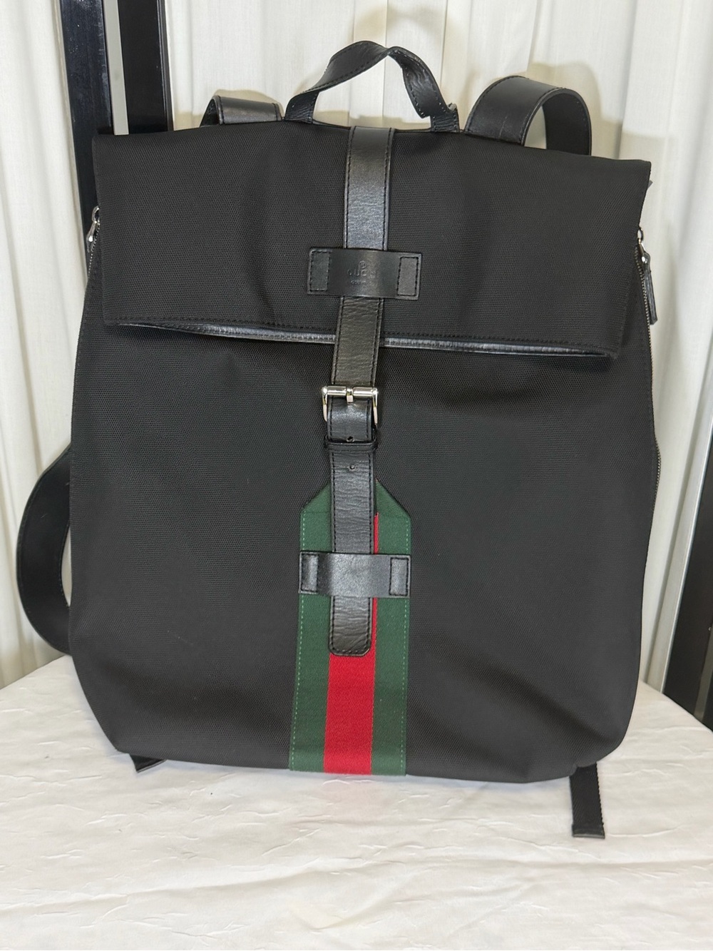Unbranded Black Canvas Men's Backpack with Green and Red Accent
